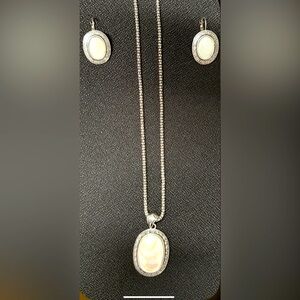 Faux Mother of Pearl Necklace Set with Silver Tone Accents